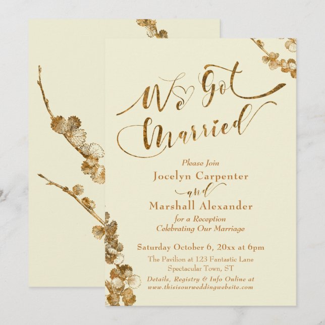 Gold We Got Married with Botanicals, Ivory Invitation (Front/Back)