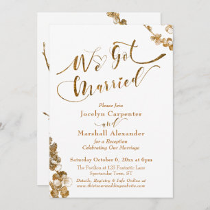 Gold We Got Married with Botanicals on White Invitation
