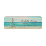 Gold We Wish You A Merry Christmas,Beach Label<br><div class="desc">Christmas tree on beach background. An elegant and sophisticated designe.Costumize with your name and address.</div>