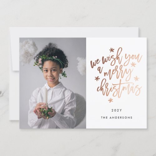 Gold We Wish You a Merry Christmas Holiday Card
