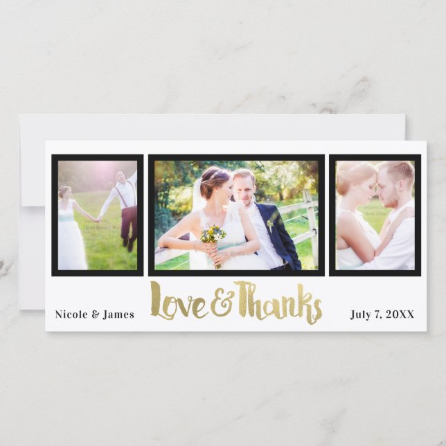 Gold Wedding 3 Photo Love & Thanks Thank You (Front)