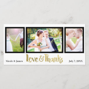Gold Wedding 3 Photo Love & Thanks Thank You Card