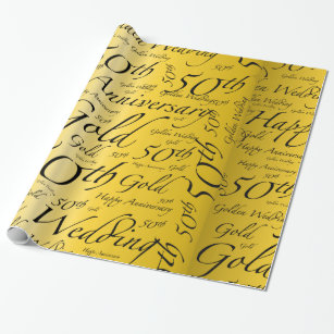 Black Gold Jeweled Champagne 50th Celebration Wrapping Paper