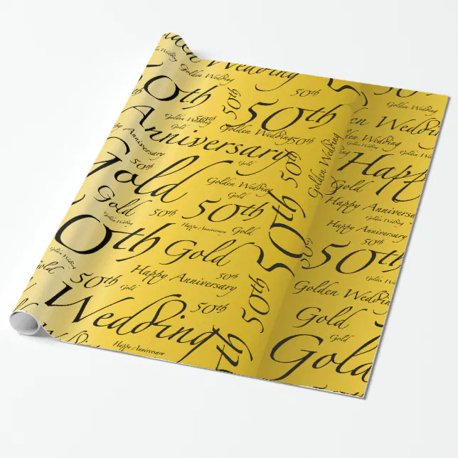 50th Anniversary Gift Bag Set - Black & Gold Paper Bag With Tissue, Card & Envelope For Golden Wedding - View #9