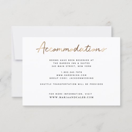 Gold Wedding Accommodations Details Card