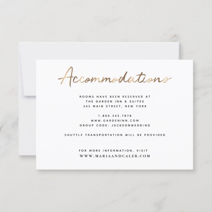 Golden Wedding Details Card, Wedding Accommodations Card Template