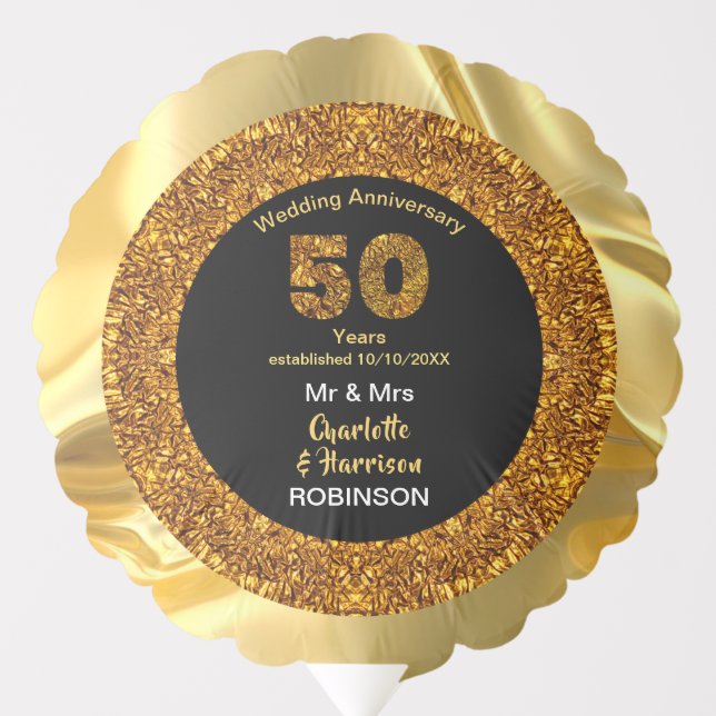 Gold Wedding Anniversary 50 Years Personalized Balloon (Front)