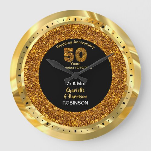 Gold Wedding Anniversary 50 Years Personalized Large Clock