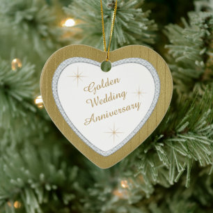 Gold Wedding Anniversary Faux Diamond Keepsake Ceramic Ornament