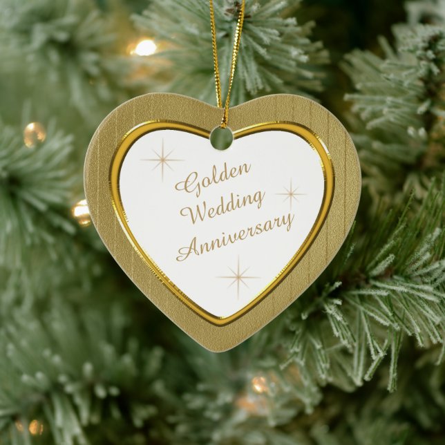Gold Wedding Anniversary Heart Keepsake Ceramic Ornament (Tree)