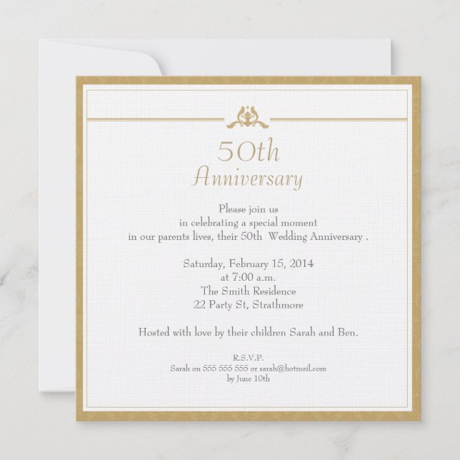 Gold Wedding Anniversary Invitation (Front)
