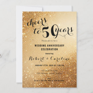 Gold Wedding Anniversary Invitation Card