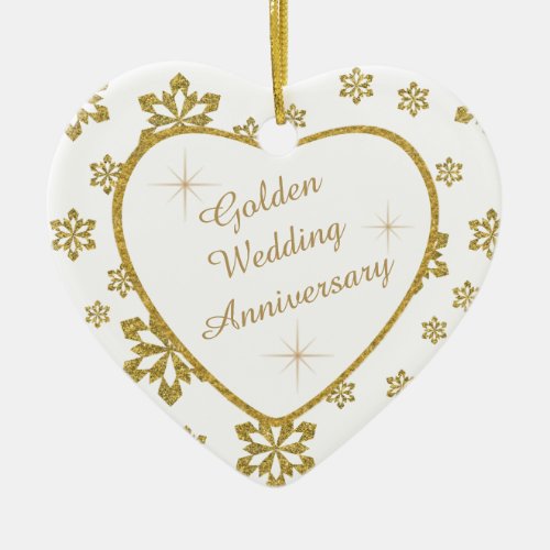 Gold Wedding Anniversary Snowflake Keepsake Ceramic Ornament