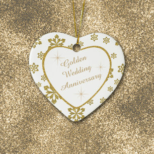 Gold Wedding Anniversary Snowflake Keepsake Ceramic Ornament