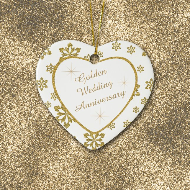 Gold Wedding Anniversary Snowflake Keepsake Ceramic Ornament (Creator Uploaded)