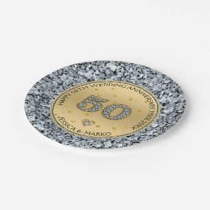 Gold wedding anniversary White diamonds & gold Paper Plates