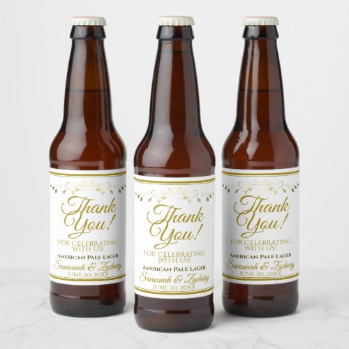 Gold Wedding Beer Bottle Label Thank You