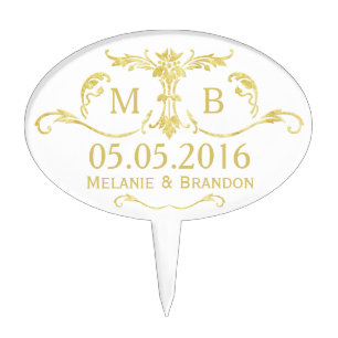 Gold wedding cake topper Monogram Cake pick