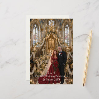 Gold Wedding Couple Photo Church Stationery