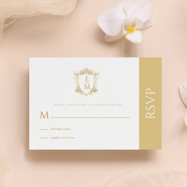 Gold Wedding Crest Custom Monogram RSVP Card (Creator Uploaded)