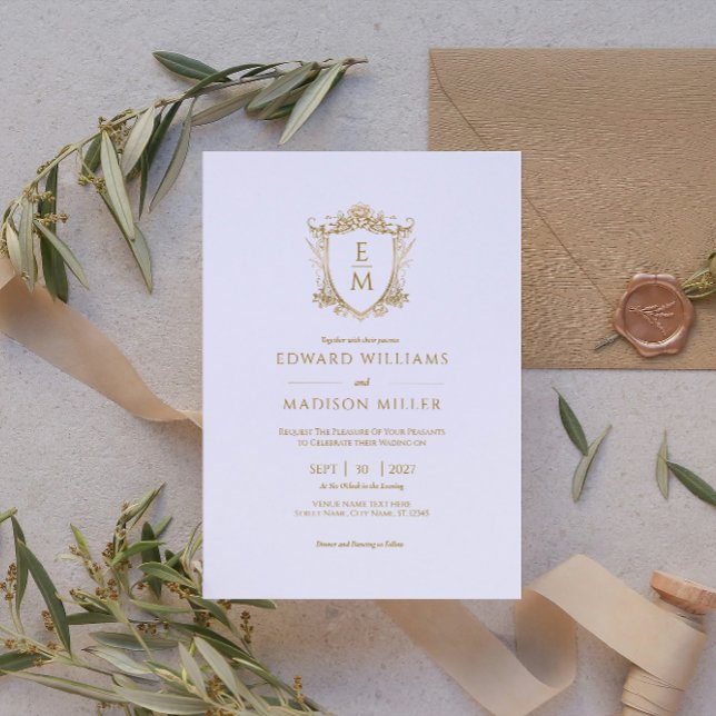 Gold Wedding Crest Custom Wedding Initials Invitation (Creator Uploaded)
