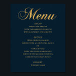 Gold wedding dinner menu. Navy elegant simple Poster<br><div class="desc">Navy and gold elegant wedding menu. Printed poster doesn't contain real foil or sparkles. Suitable for birthday,  anniversary and any other party. Please contact me if you need additional items.</div>