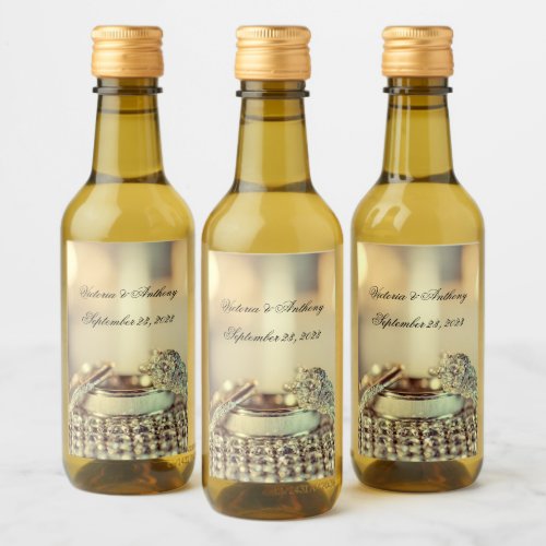 Gold Wedding Elegant Name Date Script Mini  Wine Label