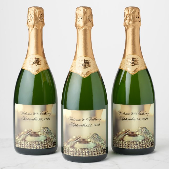 Gold Wedding Elegant Name Date Script  Sparkling Wine Label (Bottles)