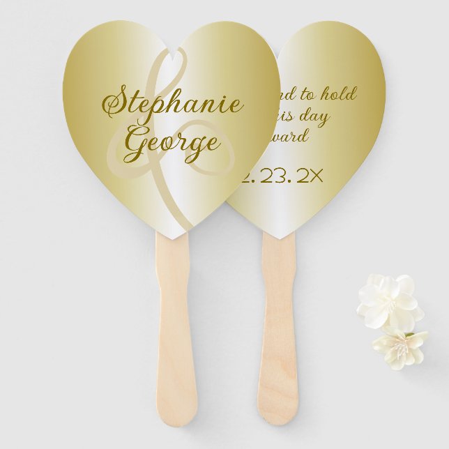 Gold Wedding Fans Have and Hold Saying (Front and Back)