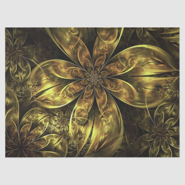 Gold Wedding Fractal Flowers Tissue Paper (Front)