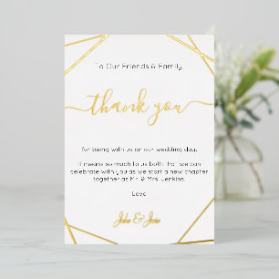 Gold Wedding geometrc thank you Table Card