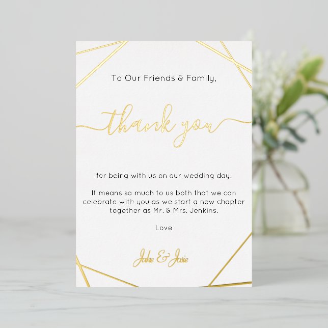 Gold Wedding geometrc thank you Table Card (Standing Front)