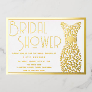 Gold Wedding Gown Elegant Bridal Shower Foil Invitation