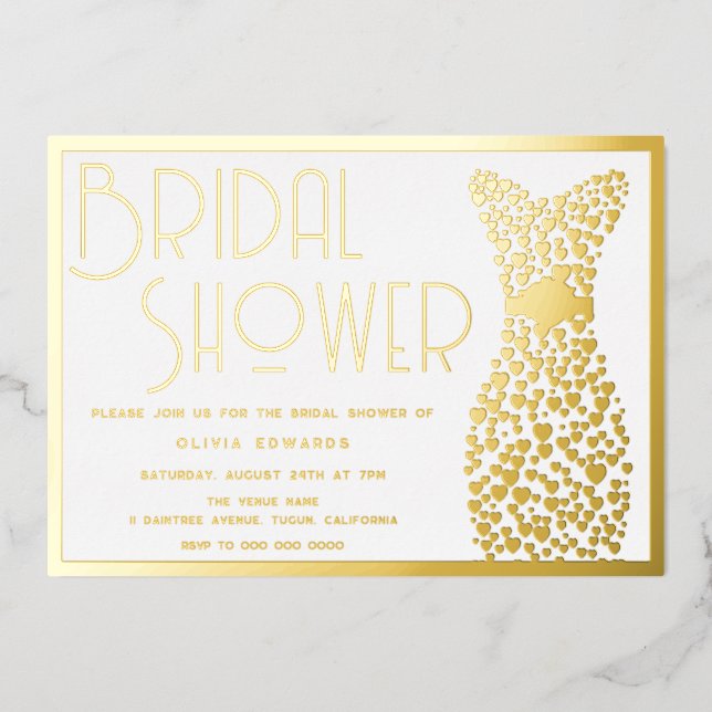 Gold Wedding Gown Elegant Bridal Shower Foil Invitation (Front)