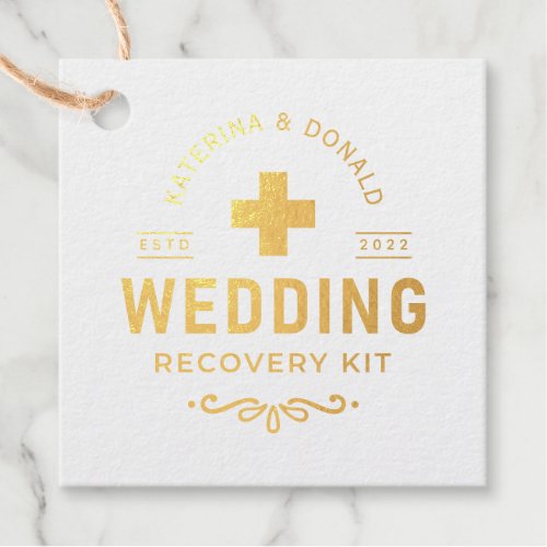 Gold Wedding Hangover Recovery Kit  Foil Favor Tag