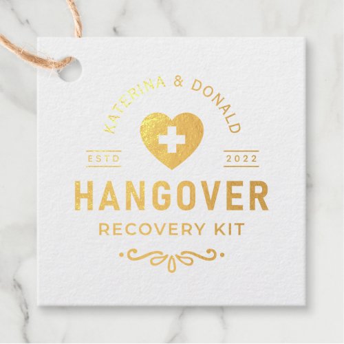 Gold Wedding Hangover Recovery Kit  Foil Favor Tags