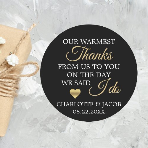 GOLD Wedding Heart Warmest Thanks  Thank You Classic Round Sticker