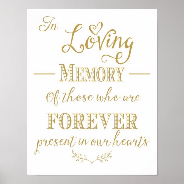 Gold Wedding In Loving Memory Sign Print