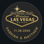Gold Wedding in Vegas Sign Favor Label<br><div class="desc">Wedding in Fabulous Las Vegas Sign in faux gold and black favor sticker labels or envelope seals for your Vegas destination wedding or Vegas theme wedding, bridal shower, bachelorette party, or bachelor party. Great for Vegas Theme showers and announcements or add to your save the date and invitation envelopes. Click...</div>