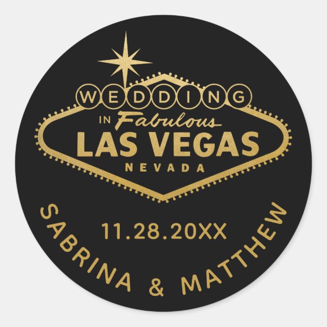 Gold Wedding in Vegas Sign Favor Label (Front)