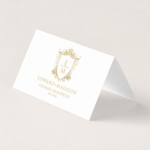 Gold Wedding Initials & Wedding Floral Crest  Business Card