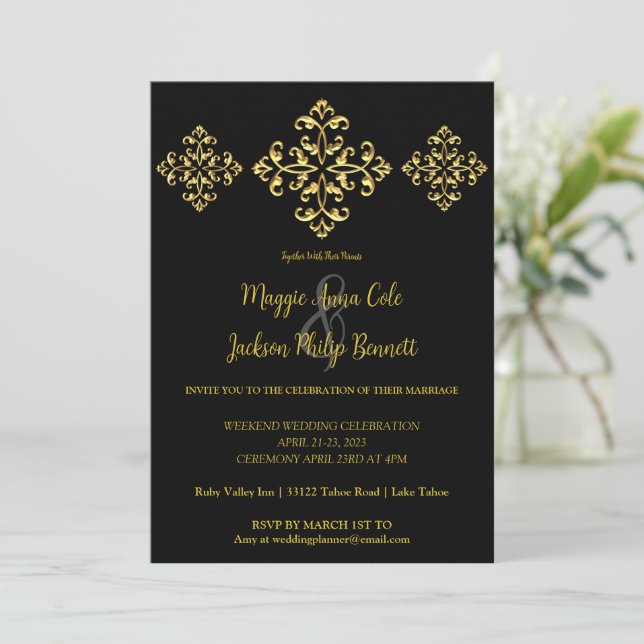 Gold Wedding Invitation (Standing Front)