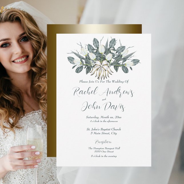 Gold Wedding Invitation with White Tulips (Gold Wedding Invitation with White Tulips )