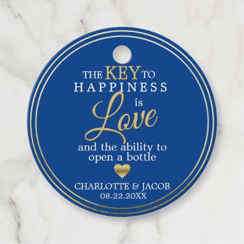 GOLD Wedding Key to Happiness is LOVE Open Bottle  Favor Tags