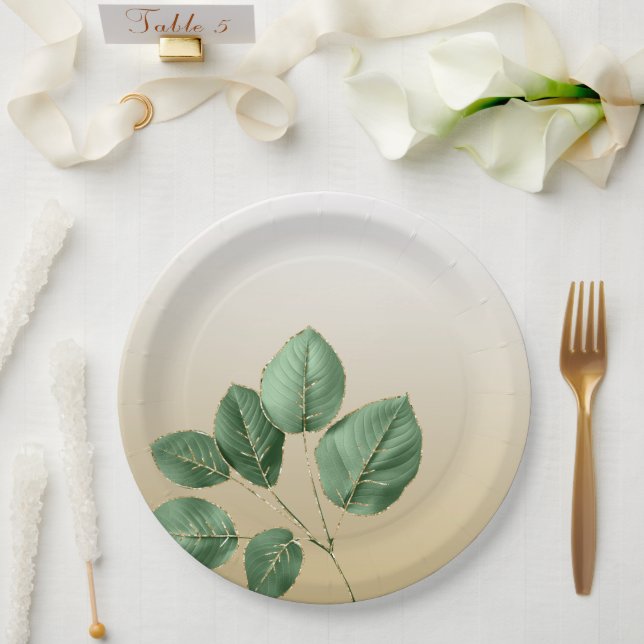 Gold Wedding Leaves Paper Plates (Wedding)