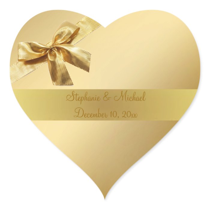 Gold Wedding Love Heart Sticker With Bow