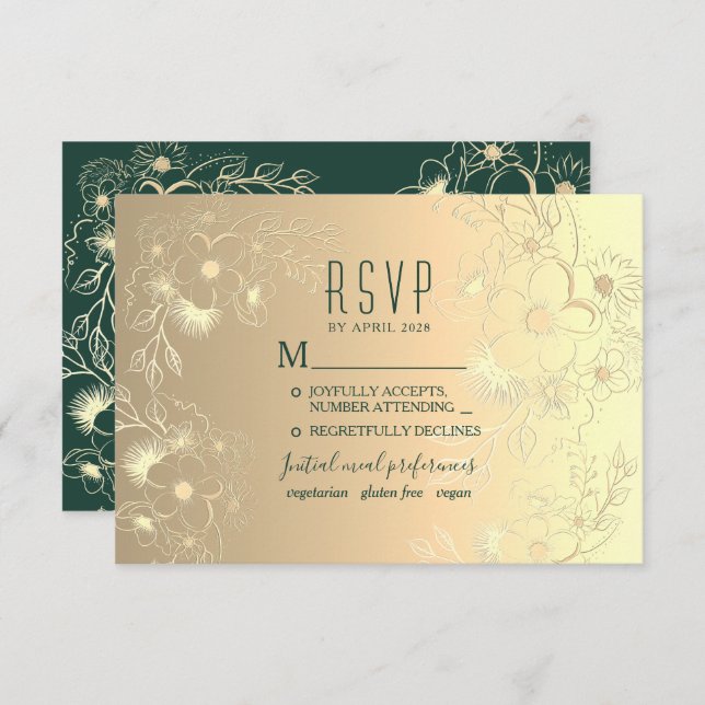 Gold Wedding Meal Choice RSVP Card (Front/Back)