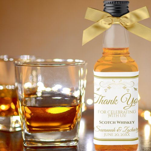 Gold Wedding Mini Liquor Bottle Label Thank You