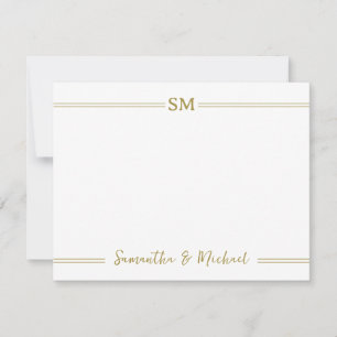 Gold Wedding Monogram Initials Couple Name Lines Note Card