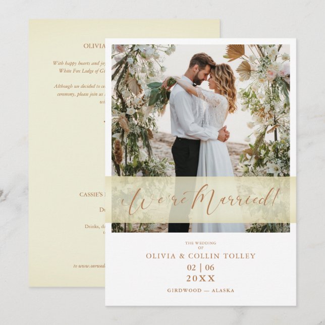 Gold Wedding Photo Just Married Hand Letterd Quote (Front/Back)
